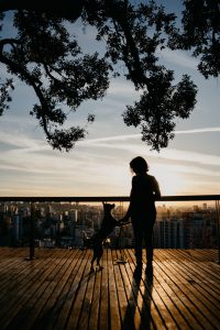 woman walking dog