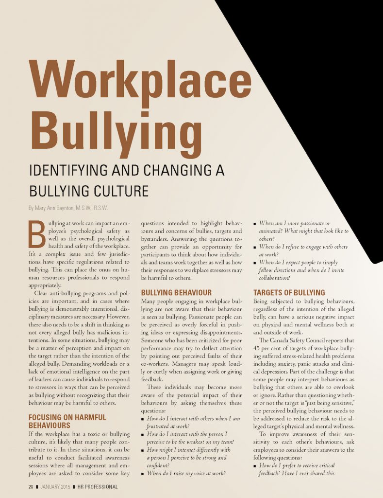 HR Professional Workplace Bullying