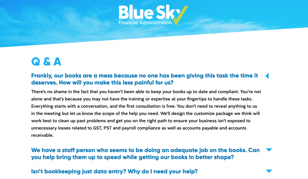 Blue Sky website page