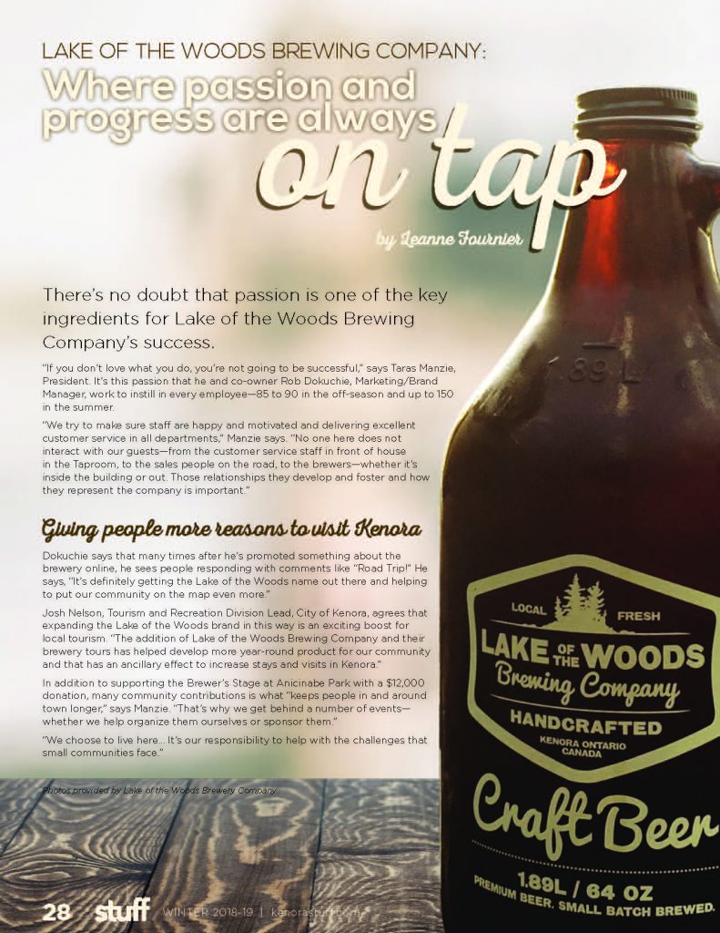 Lake of the Woods Brewery article in Kenora Stuff