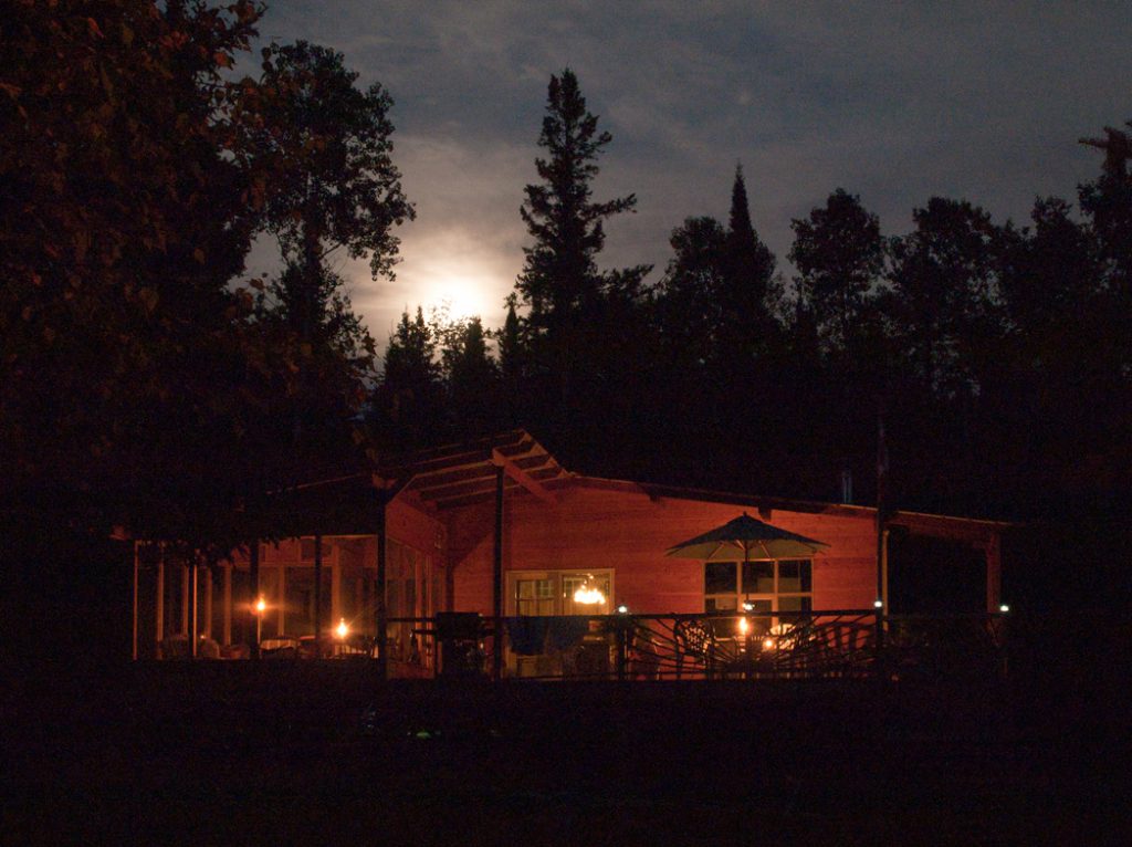 Cabin in the evening with soft lighting