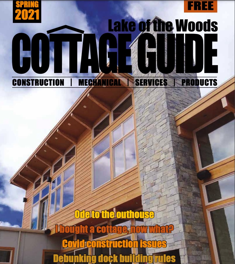 Cover of 2021 Lake of the Woods Cottage Guide showing a building