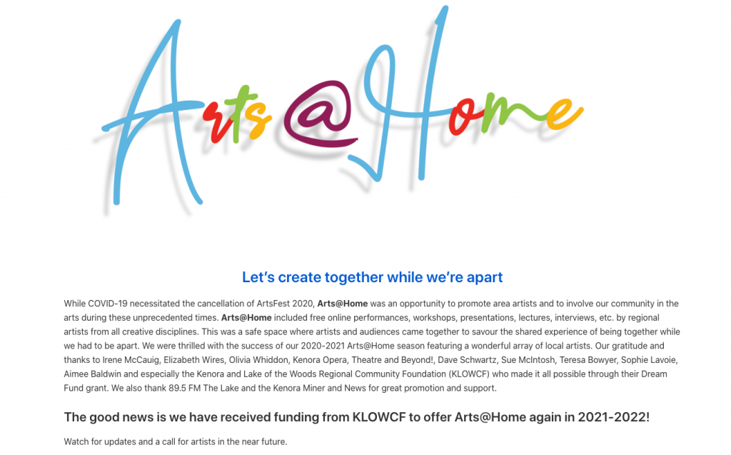 Arts@Home logo on web page
