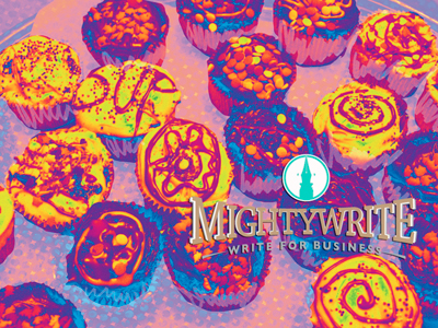 drawing of cupcakes with MightyWrite logo